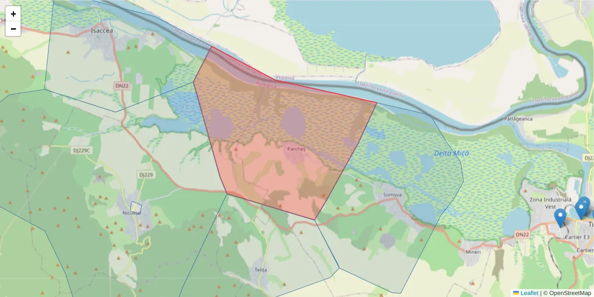 Hartă a codului poștal  și a codurilor poștale învecinate