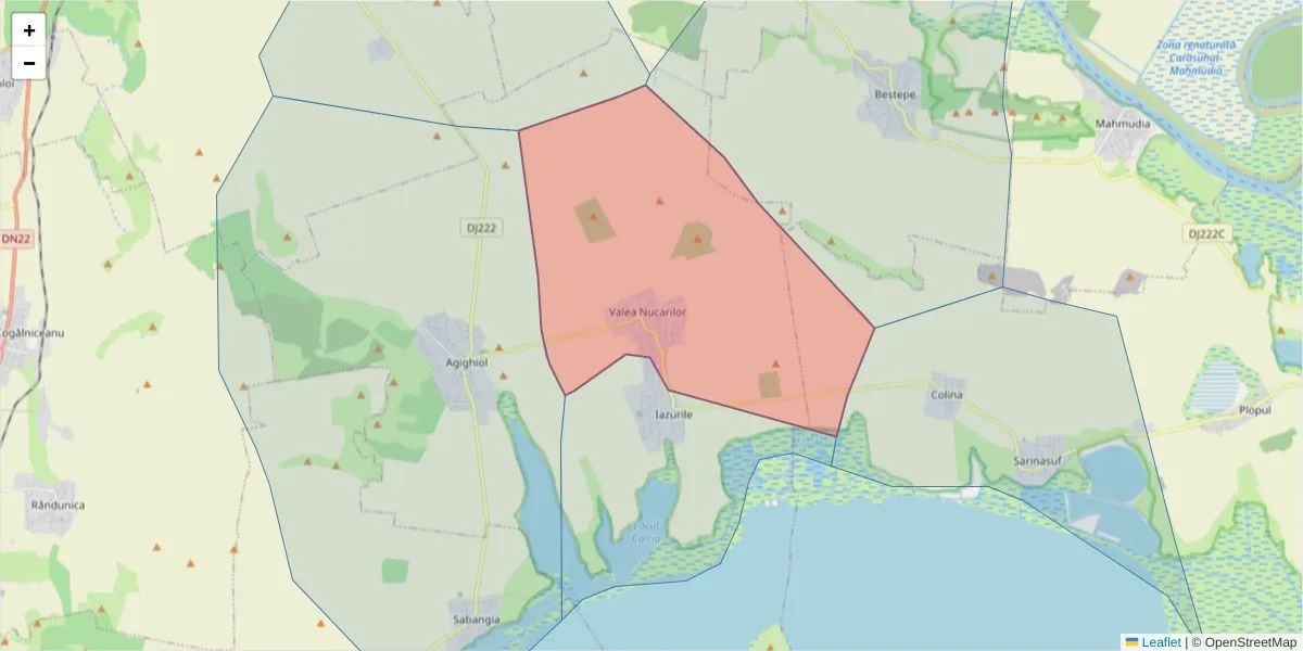 Hartă a codului poștal  și a codurilor poștale învecinate