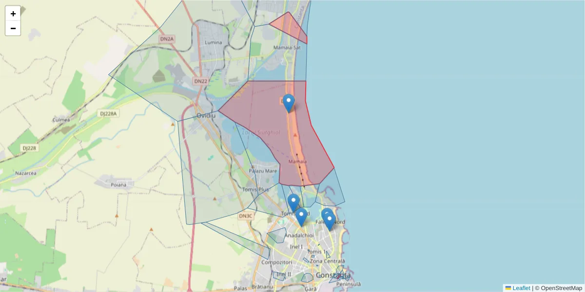 Hartă a codului poștal  și a codurilor poștale învecinate