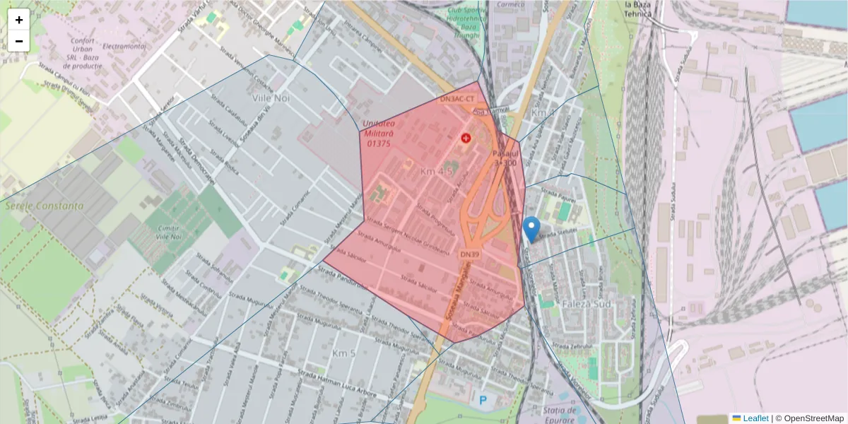 Hartă a codului poștal  și a codurilor poștale învecinate