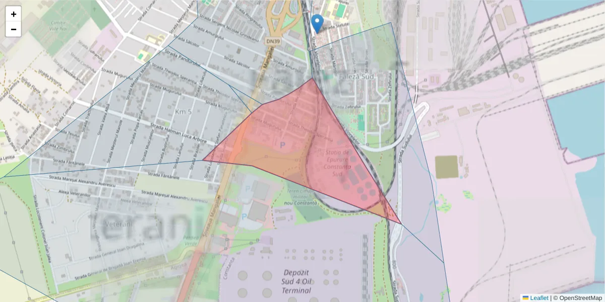 Hartă a codului poștal  și a codurilor poștale învecinate