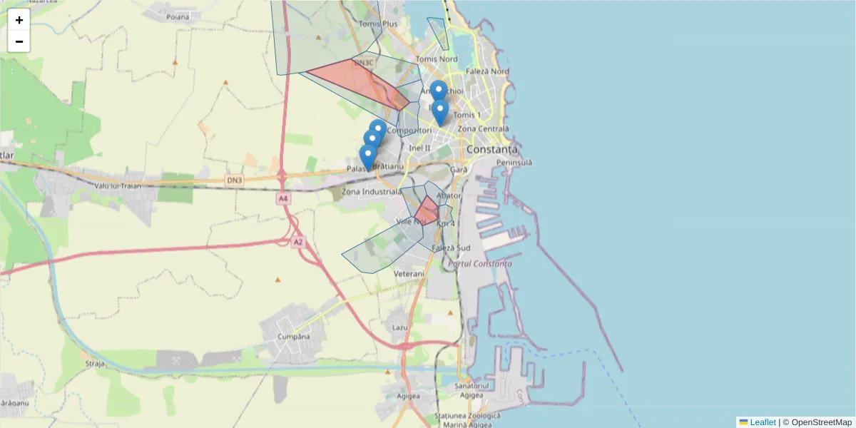 Hartă a codului poștal  și a codurilor poștale învecinate
