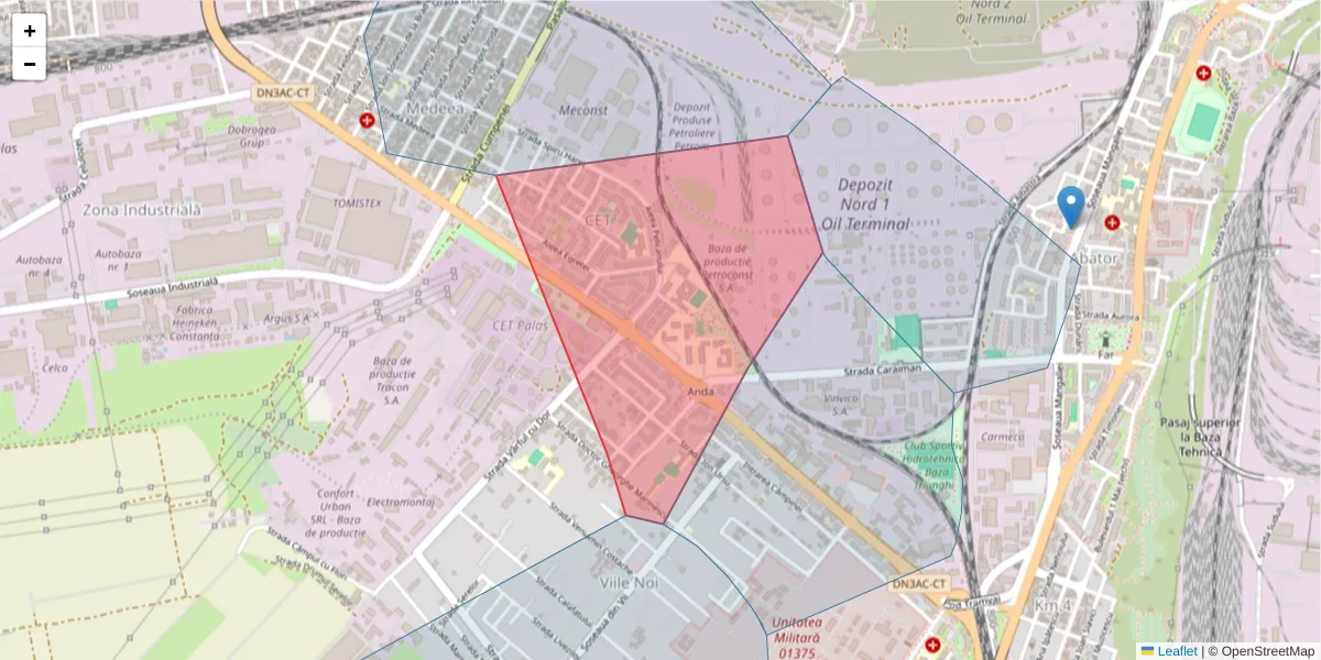 Hartă a codului poștal  și a codurilor poștale învecinate