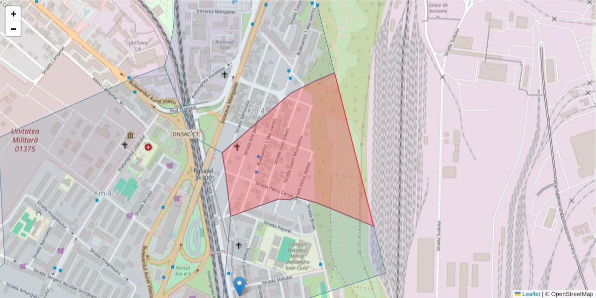 Hartă a codului poștal  și a codurilor poștale învecinate