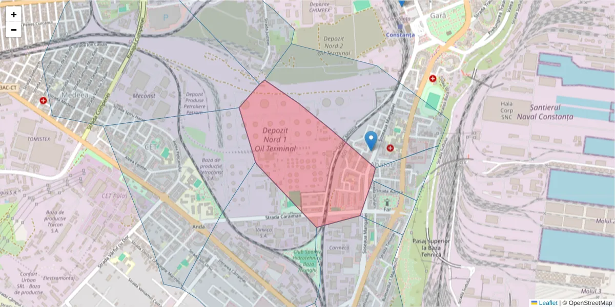 Hartă a codului poștal  și a codurilor poștale învecinate