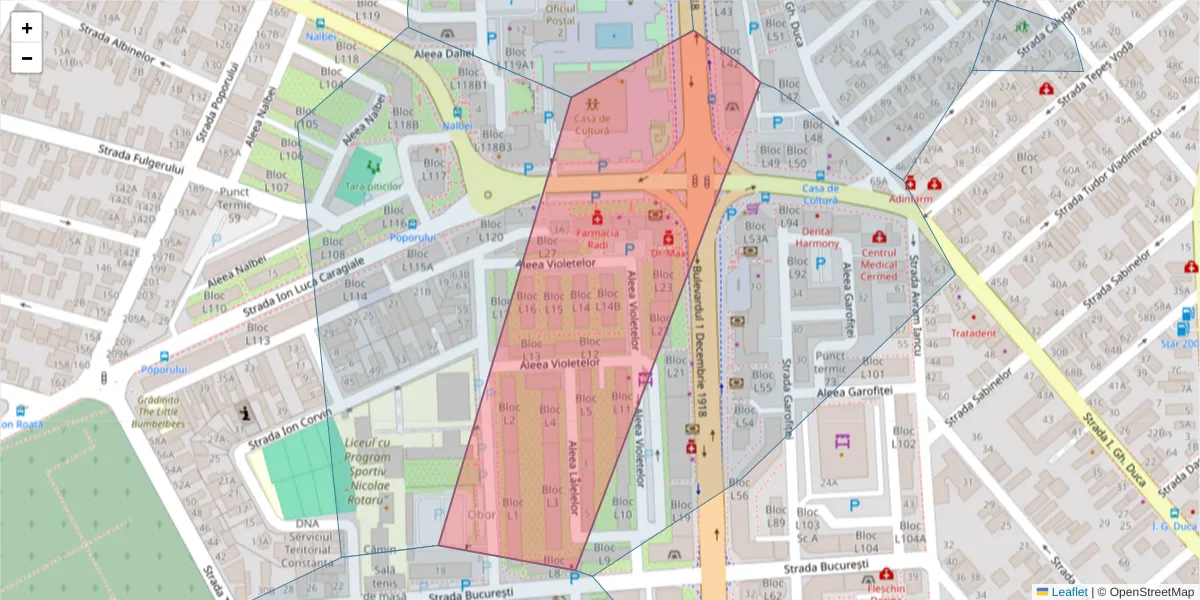 Hartă a codului poștal  și a codurilor poștale învecinate