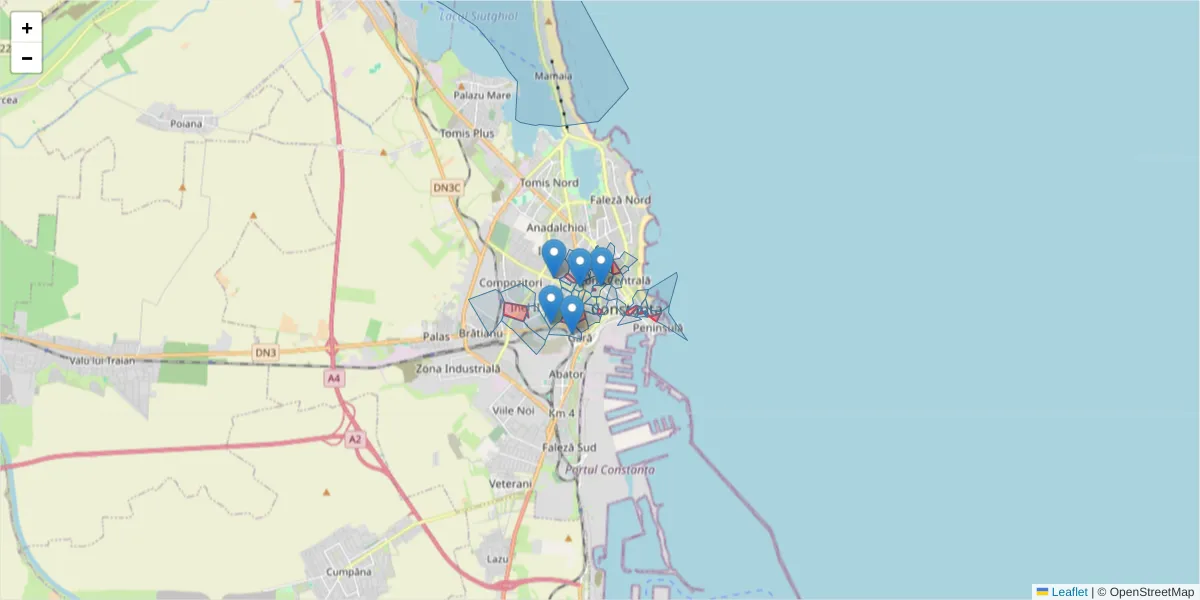 Hartă a codului poștal  și a codurilor poștale învecinate