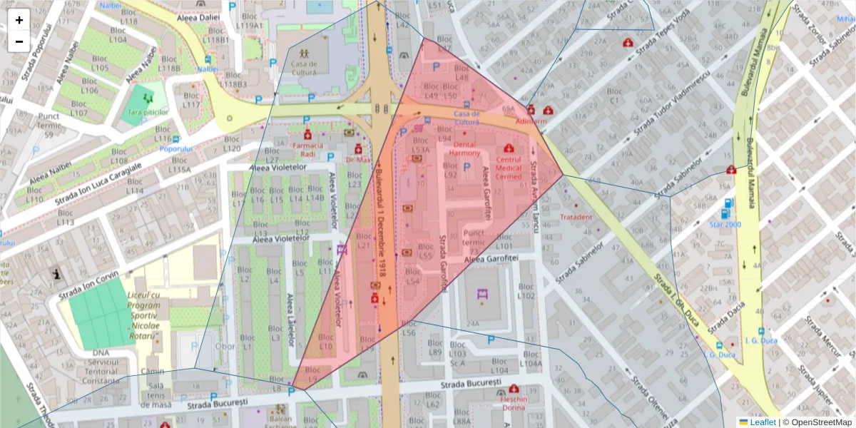 Hartă a codului poștal  și a codurilor poștale învecinate