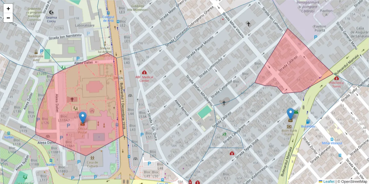 Hartă a codului poștal  și a codurilor poștale învecinate