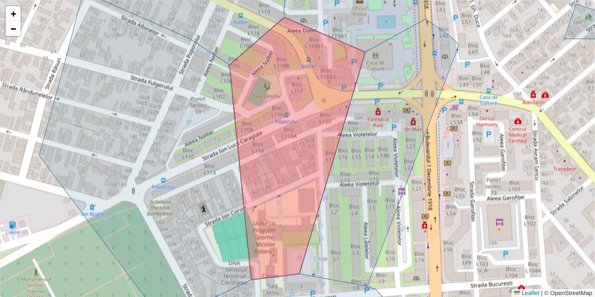 Hartă a codului poștal  și a codurilor poștale învecinate