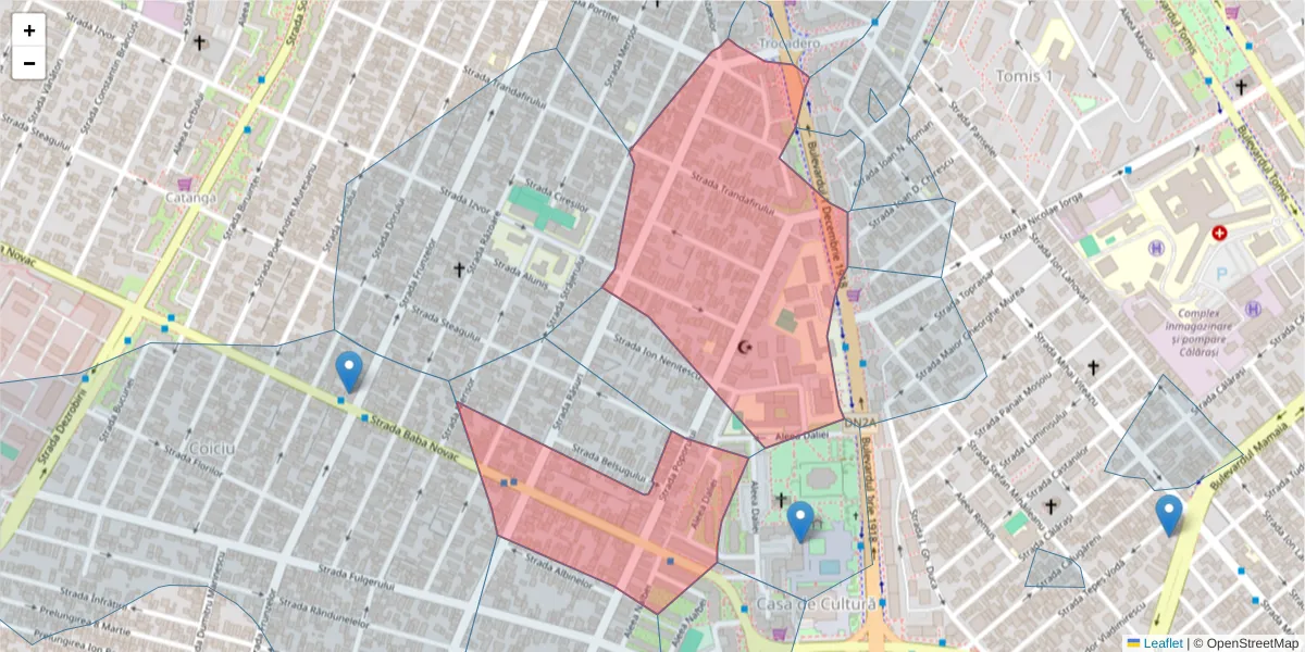 Hartă a codului poștal  și a codurilor poștale învecinate
