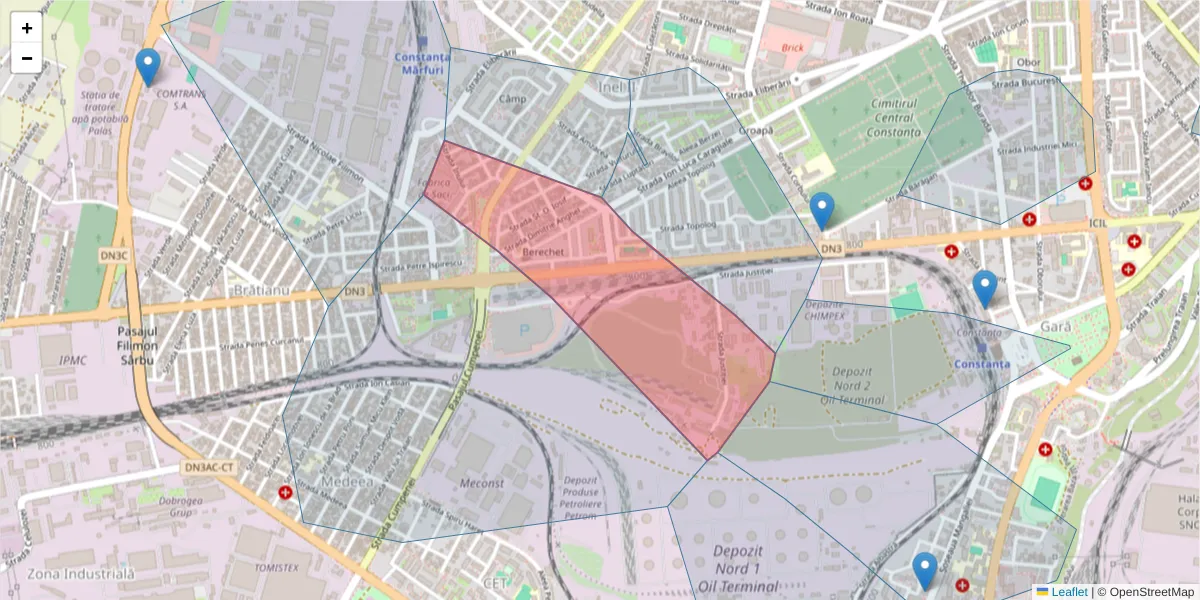 Hartă a codului poștal  și a codurilor poștale învecinate
