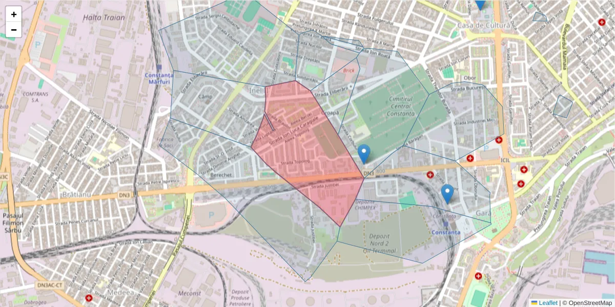 Hartă a codului poștal  și a codurilor poștale învecinate