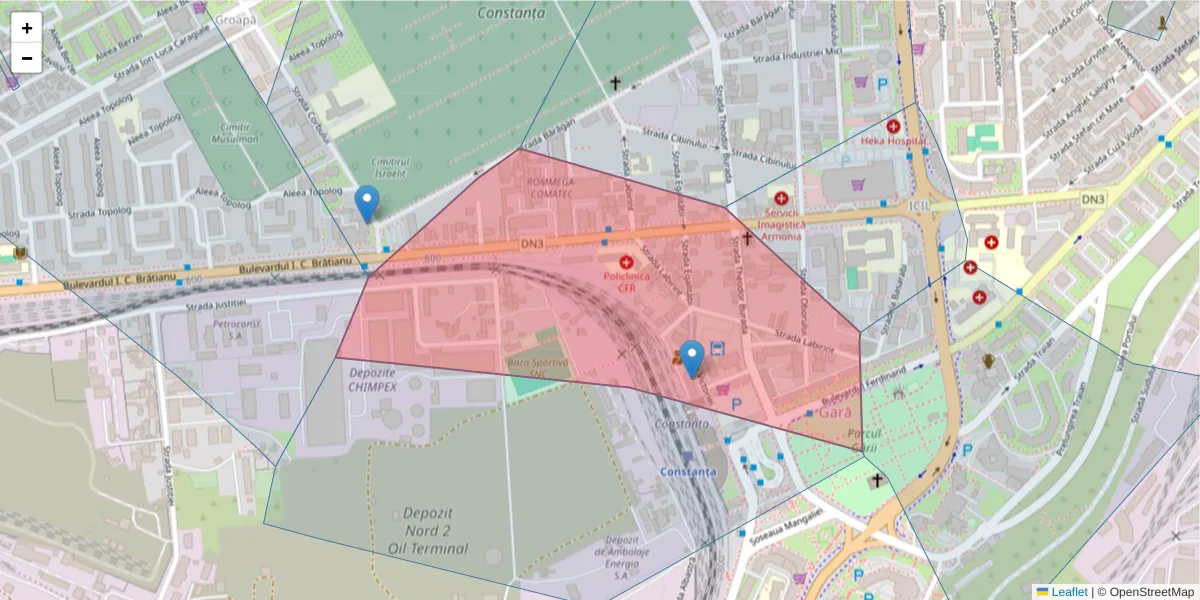 Hartă a codului poștal  și a codurilor poștale învecinate