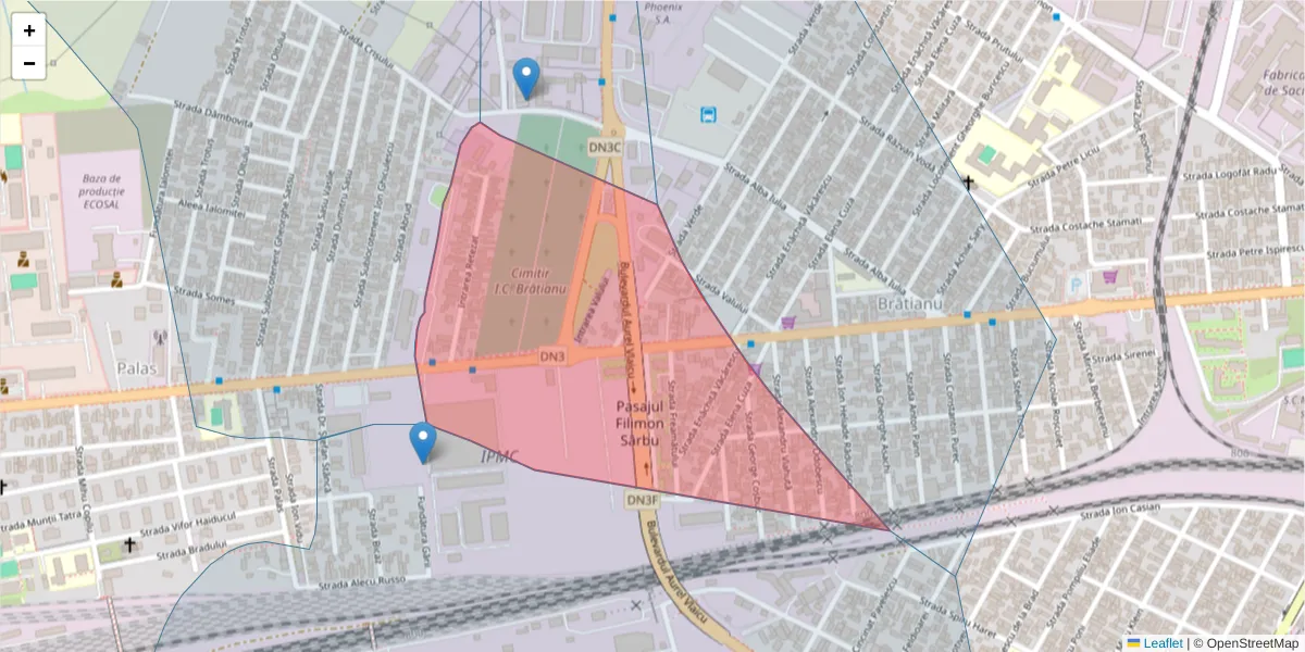 Hartă a codului poștal  și a codurilor poștale învecinate