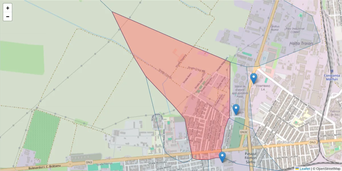 Hartă a codului poștal  și a codurilor poștale învecinate