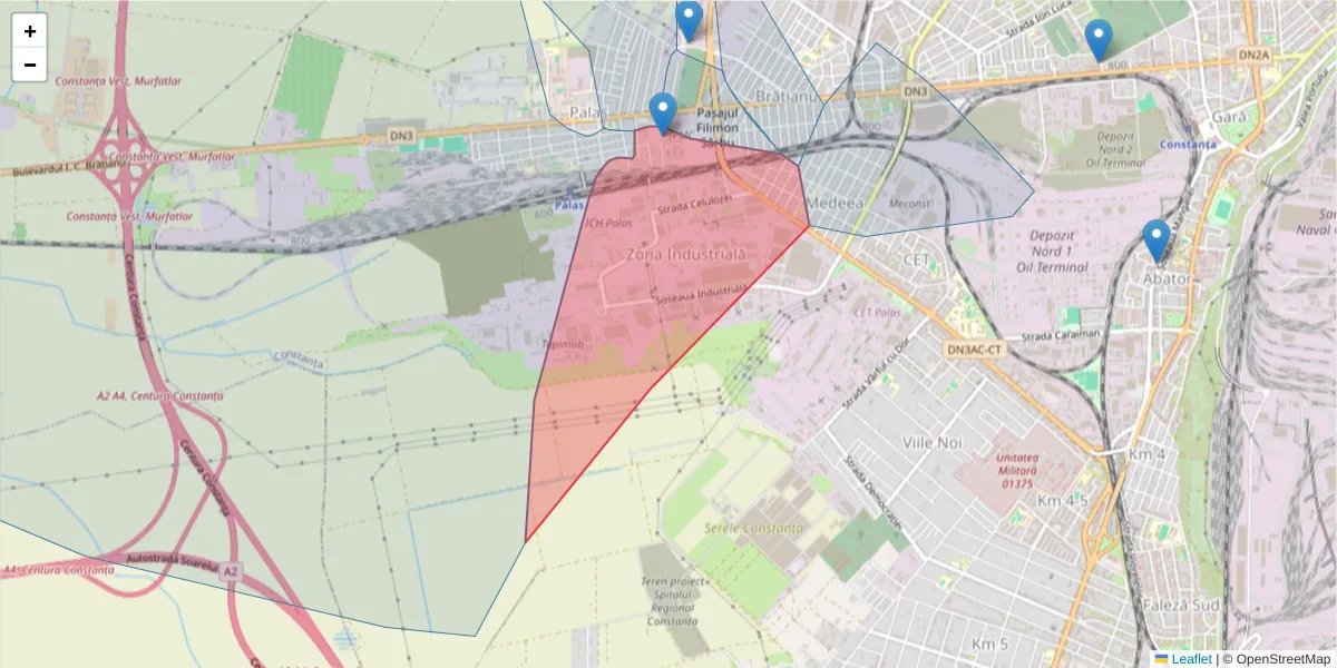 Hartă a codului poștal  și a codurilor poștale învecinate