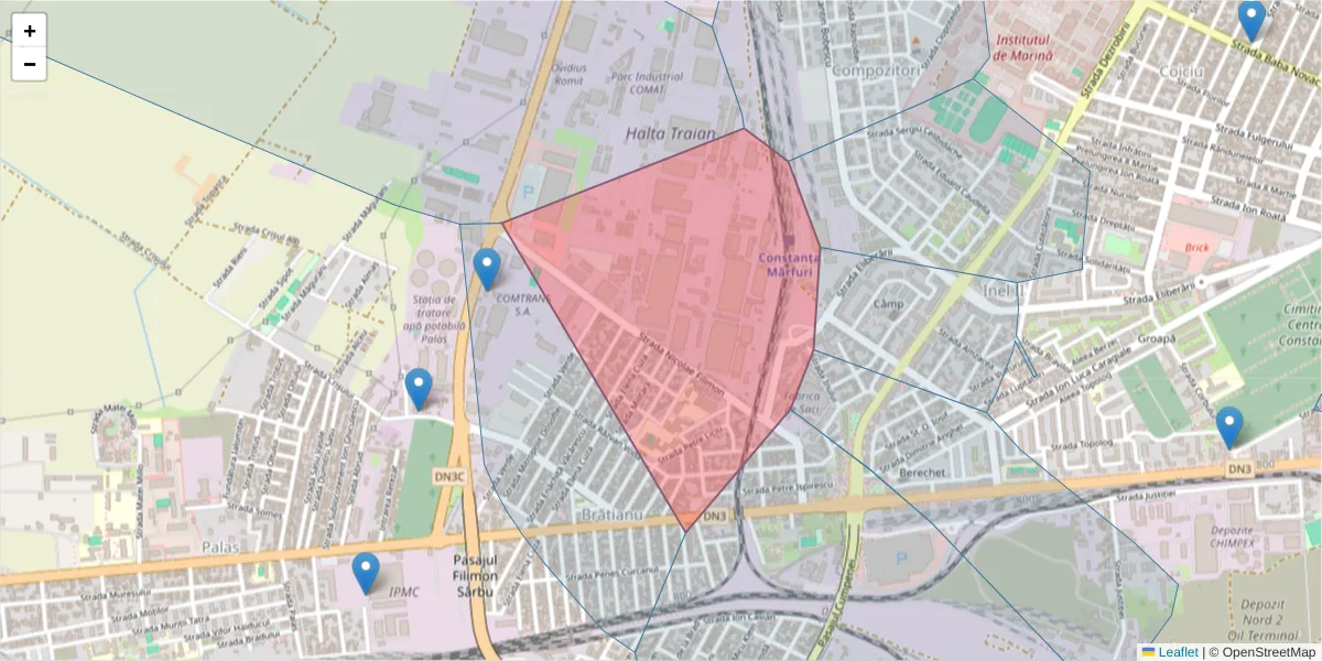 Hartă a codului poștal  și a codurilor poștale învecinate