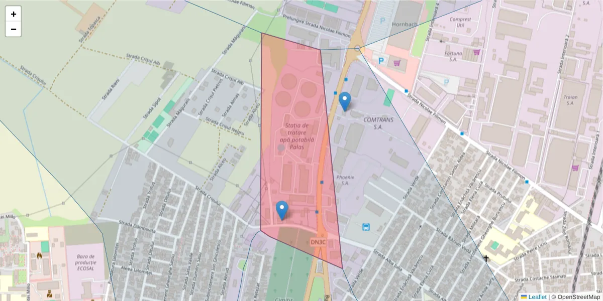 Hartă a codului poștal  și a codurilor poștale învecinate