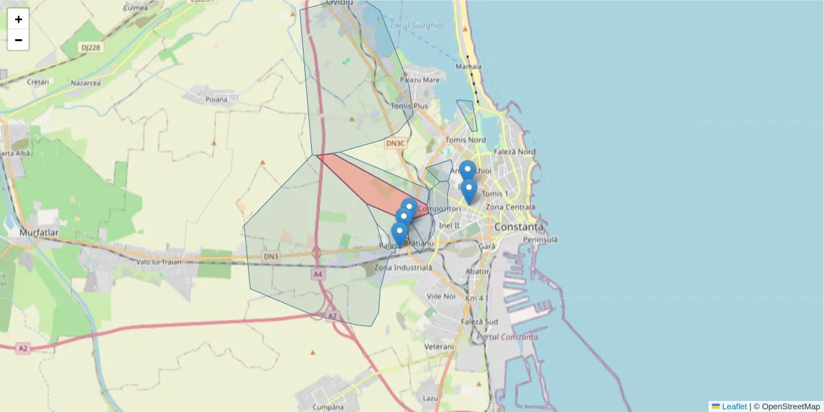 Hartă a codului poștal  și a codurilor poștale învecinate