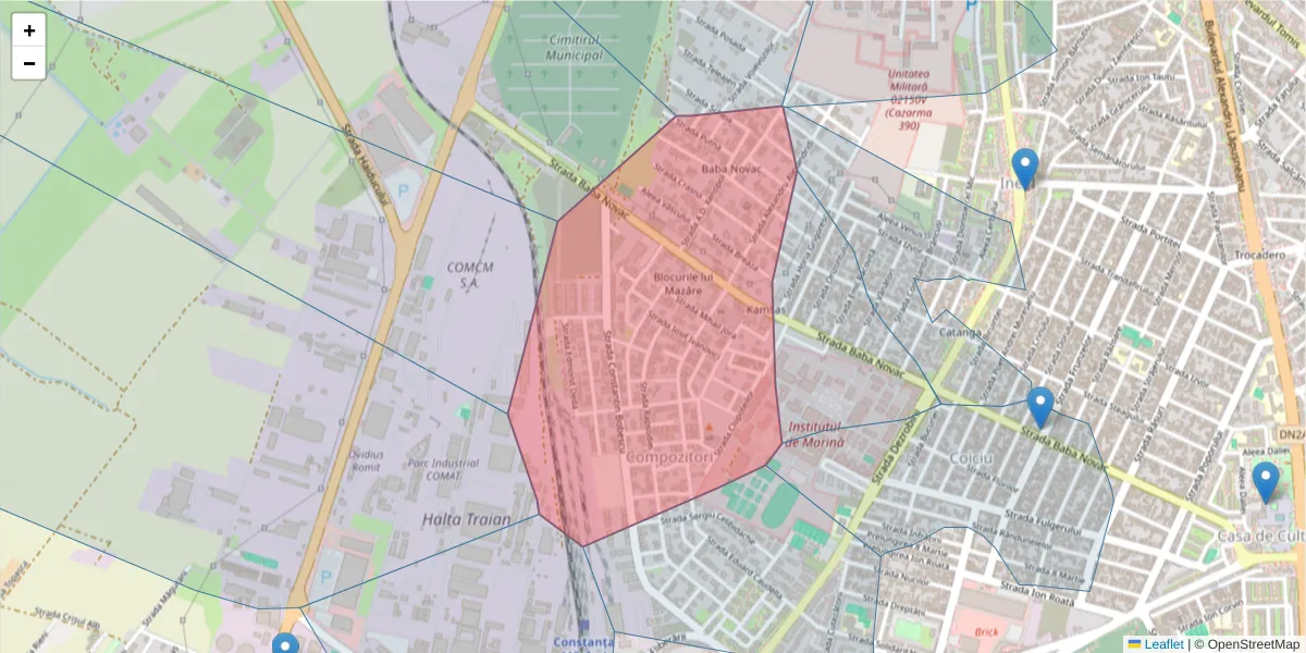 Hartă a codului poștal  și a codurilor poștale învecinate