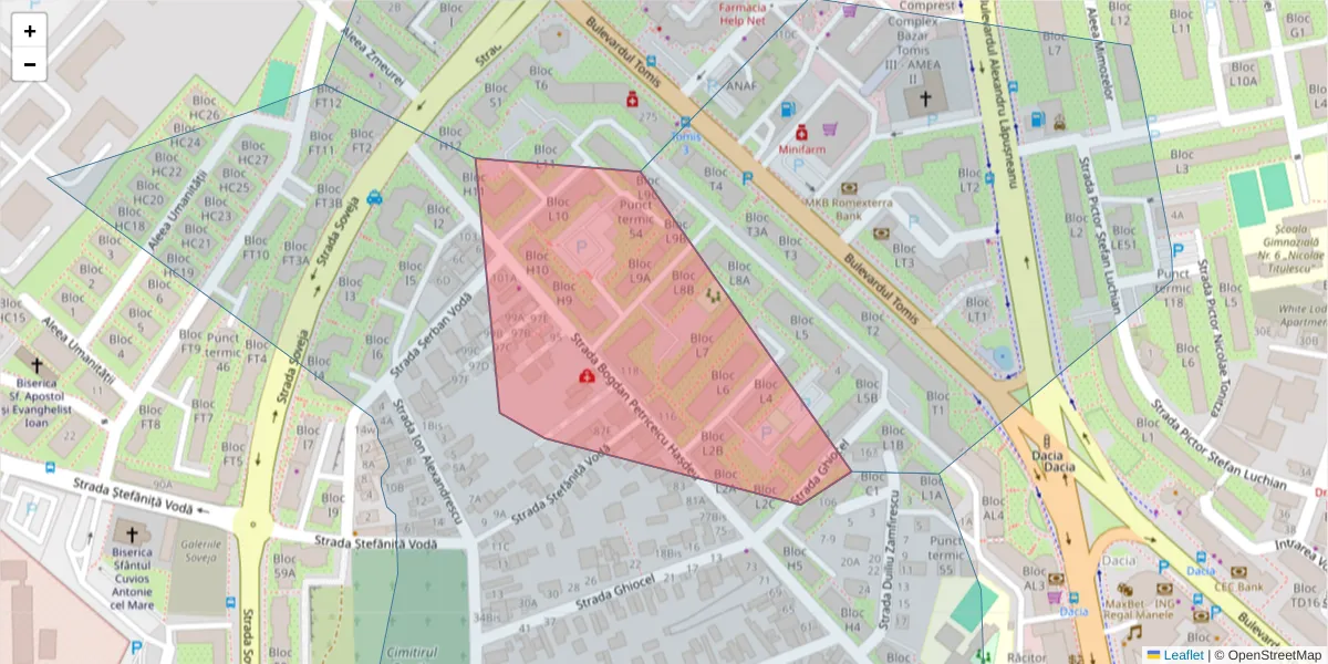 Hartă a codului poștal  și a codurilor poștale învecinate