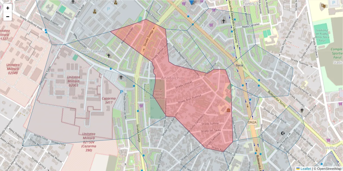 Hartă a codului poștal  și a codurilor poștale învecinate