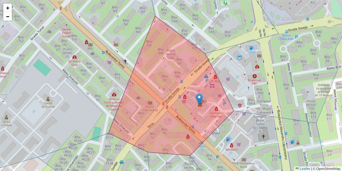 Hartă a codului poștal  și a codurilor poștale învecinate