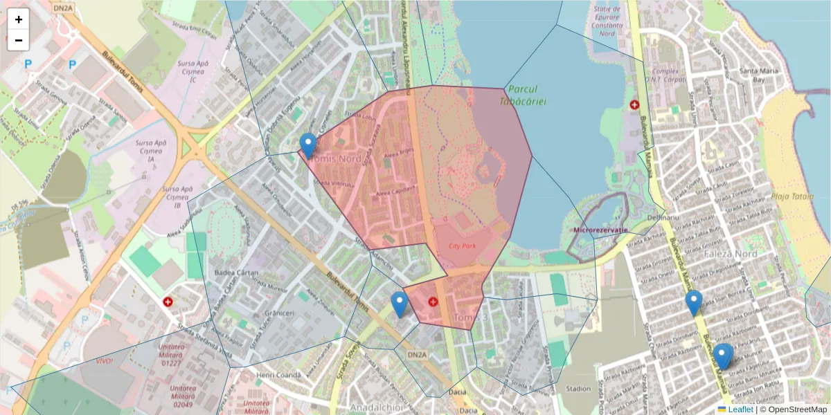 Hartă a codului poștal  și a codurilor poștale învecinate