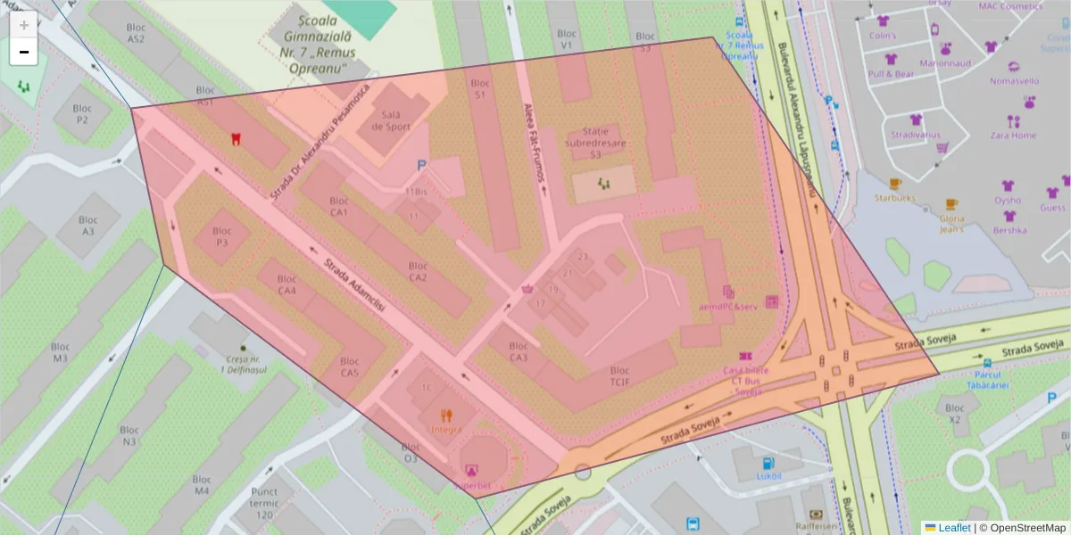 Hartă a codului poștal  și a codurilor poștale învecinate