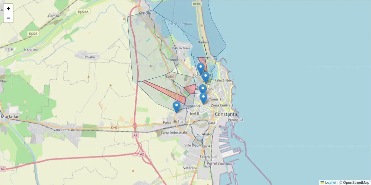 Hartă a codului poștal  și a codurilor poștale învecinate