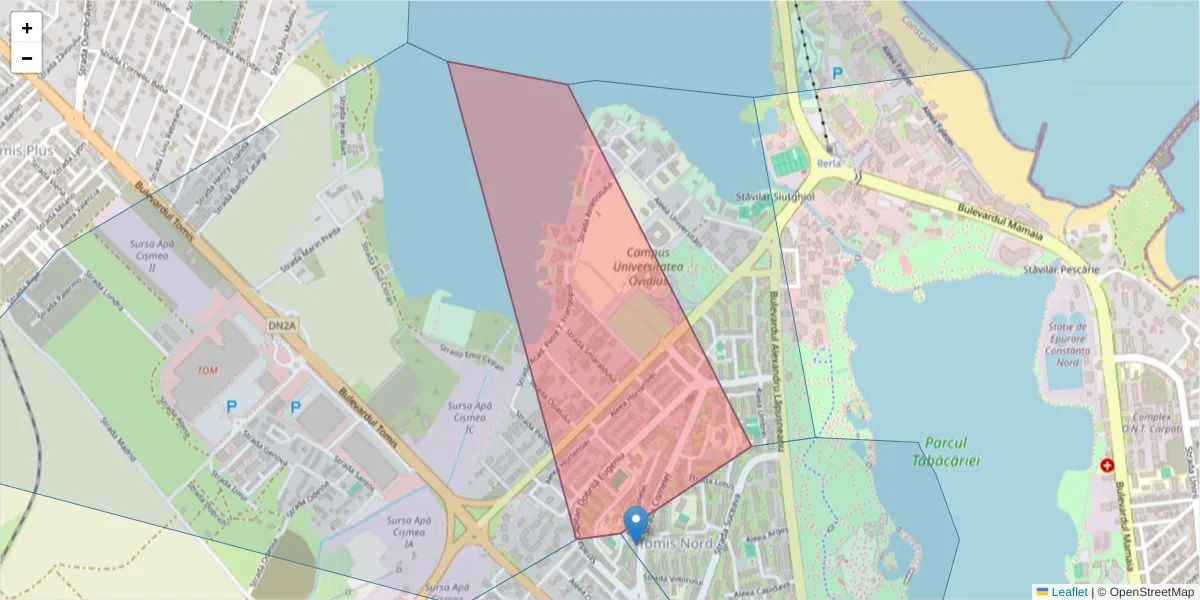 Hartă a codului poștal  și a codurilor poștale învecinate