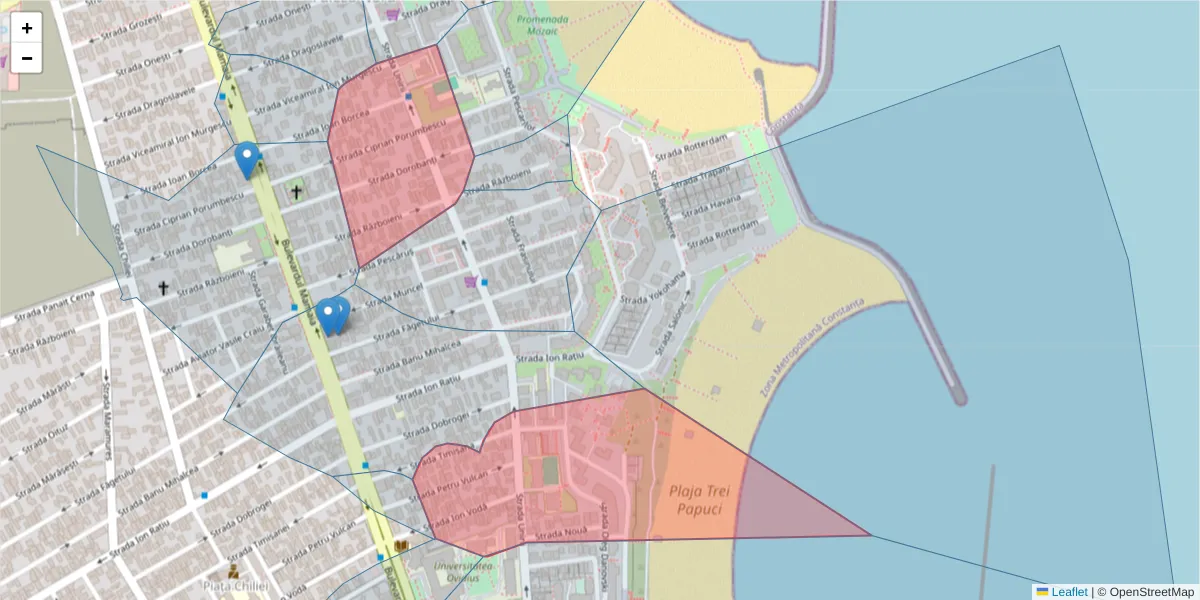 Hartă a codului poștal  și a codurilor poștale învecinate