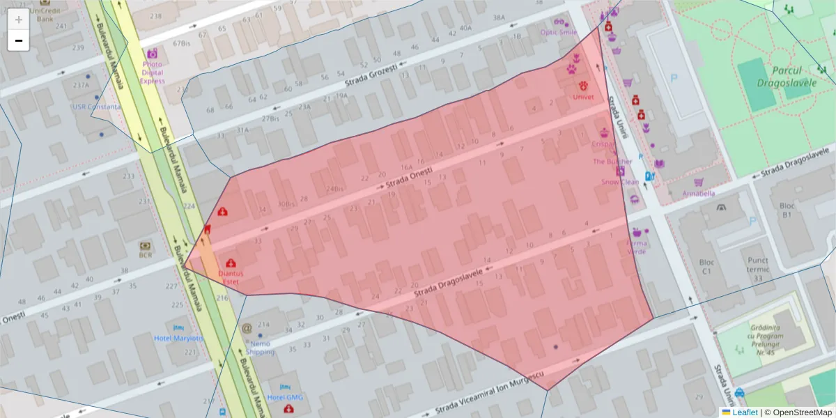 Hartă a codului poștal  și a codurilor poștale învecinate