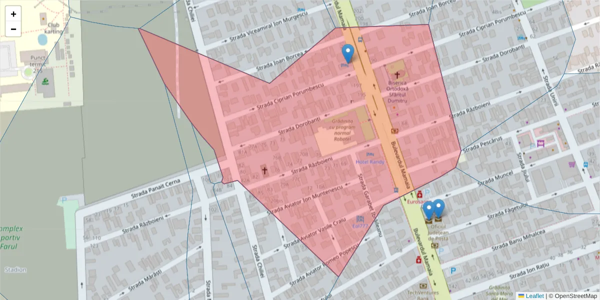 Hartă a codului poștal  și a codurilor poștale învecinate