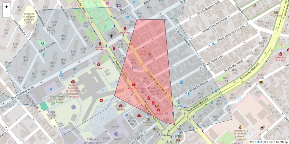 Hartă a codului poștal  și a codurilor poștale învecinate