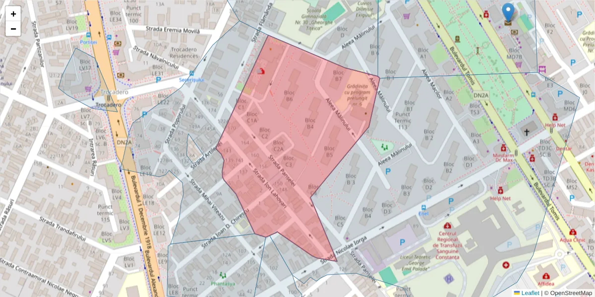 Hartă a codului poștal  și a codurilor poștale învecinate