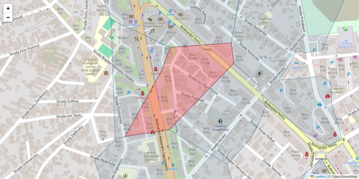 Hartă a codului poștal  și a codurilor poștale învecinate