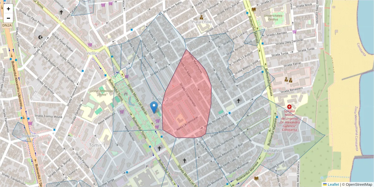 Hartă a codului poștal  și a codurilor poștale învecinate