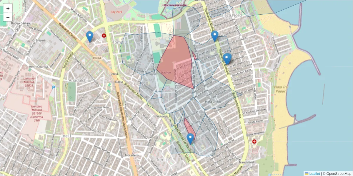 Hartă a codului poștal  și a codurilor poștale învecinate