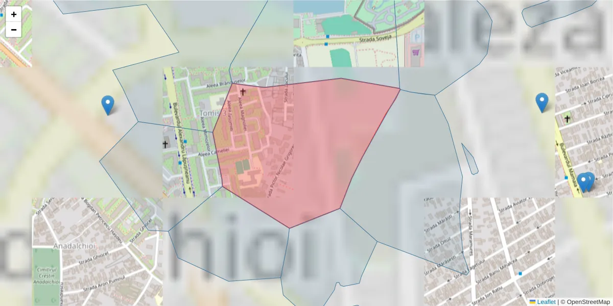 Hartă a codului poștal  și a codurilor poștale învecinate