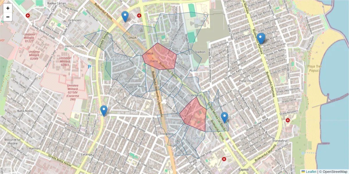 Hartă a codului poștal  și a codurilor poștale învecinate