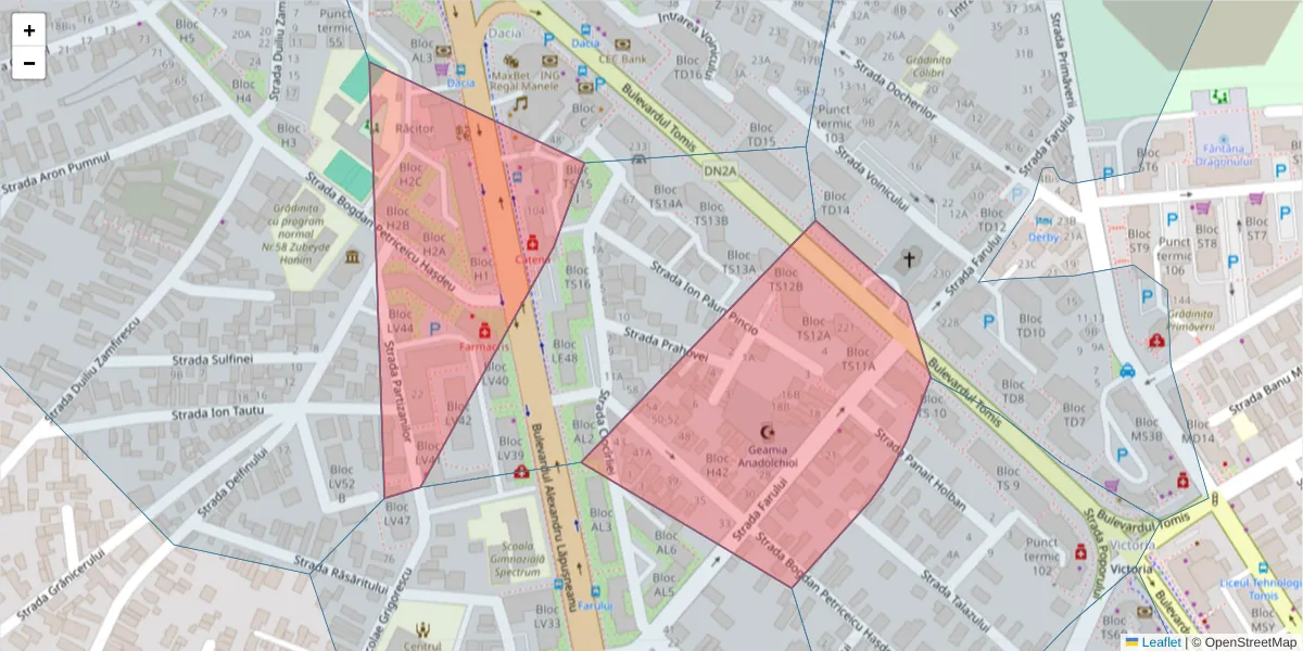 Hartă a codului poștal  și a codurilor poștale învecinate