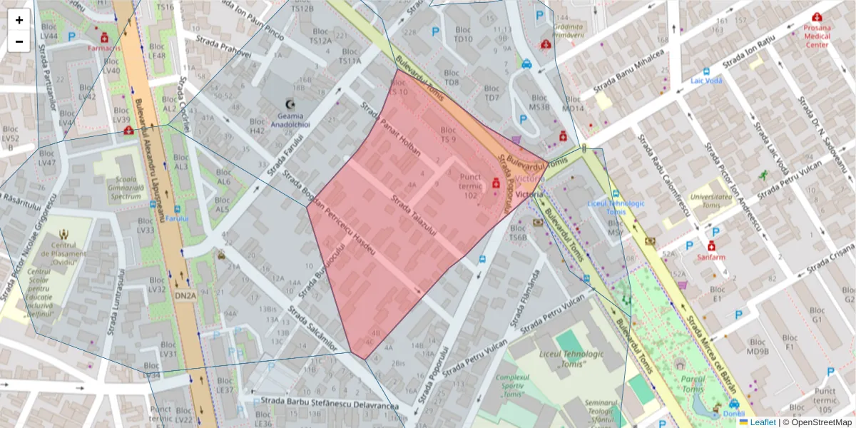 Hartă a codului poștal  și a codurilor poștale învecinate