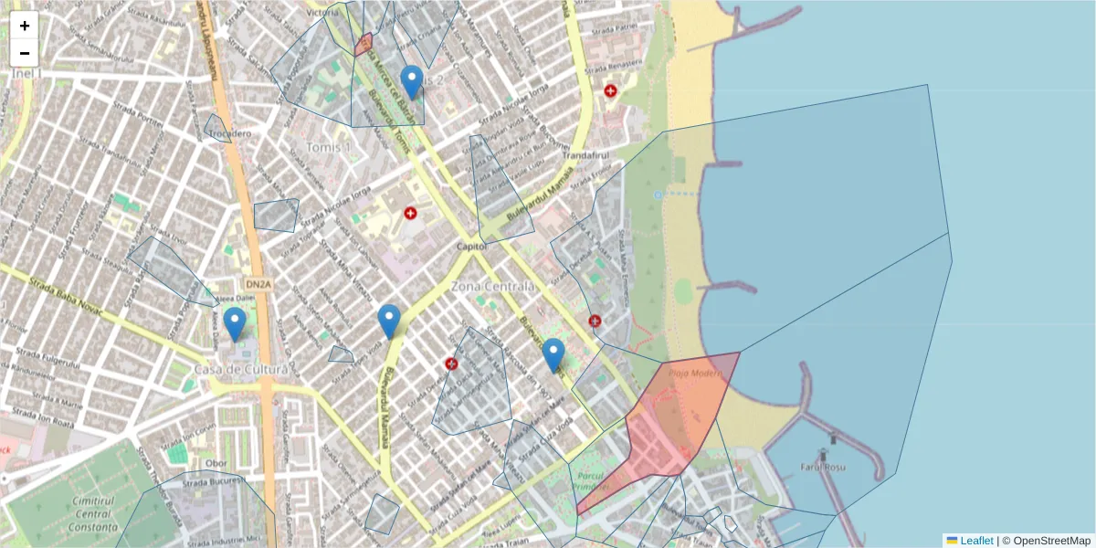 Hartă a codului poștal  și a codurilor poștale învecinate