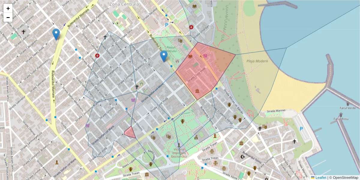 Hartă a codului poștal  și a codurilor poștale învecinate