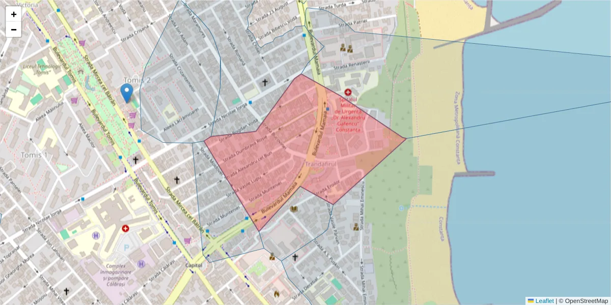 Hartă a codului poștal  și a codurilor poștale învecinate