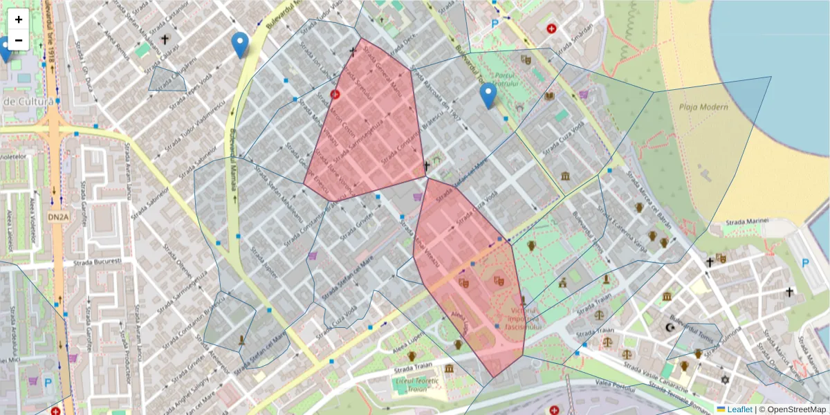 Hartă a codului poștal  și a codurilor poștale învecinate