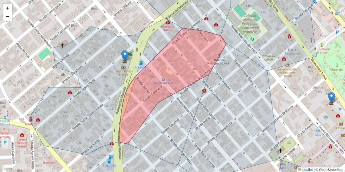 Hartă a codului poștal  și a codurilor poștale învecinate