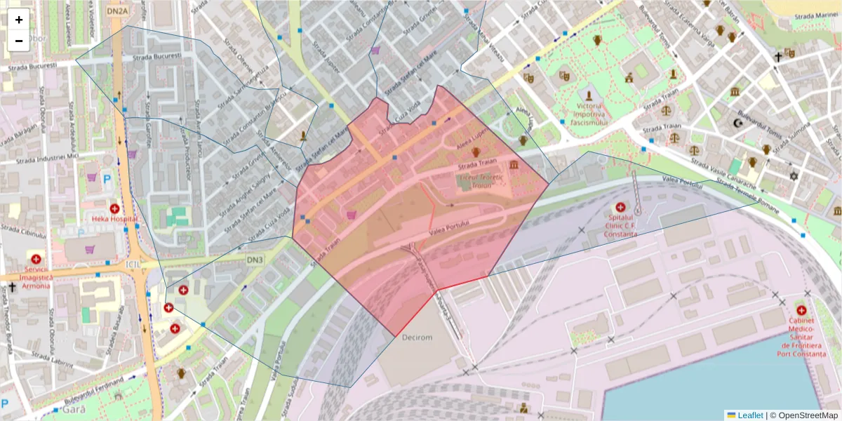 Hartă a codului poștal  și a codurilor poștale învecinate